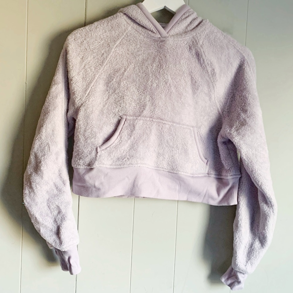 ARIZONA JEANS Co Fuzzy Crop Hoodie Purple Fleece Top XS